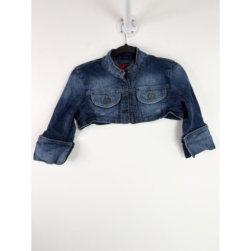 Vintage Miss Lili Y2K Ultra Cropped Micro Denim Jean Jacket (Sz M) Bolero Shrug